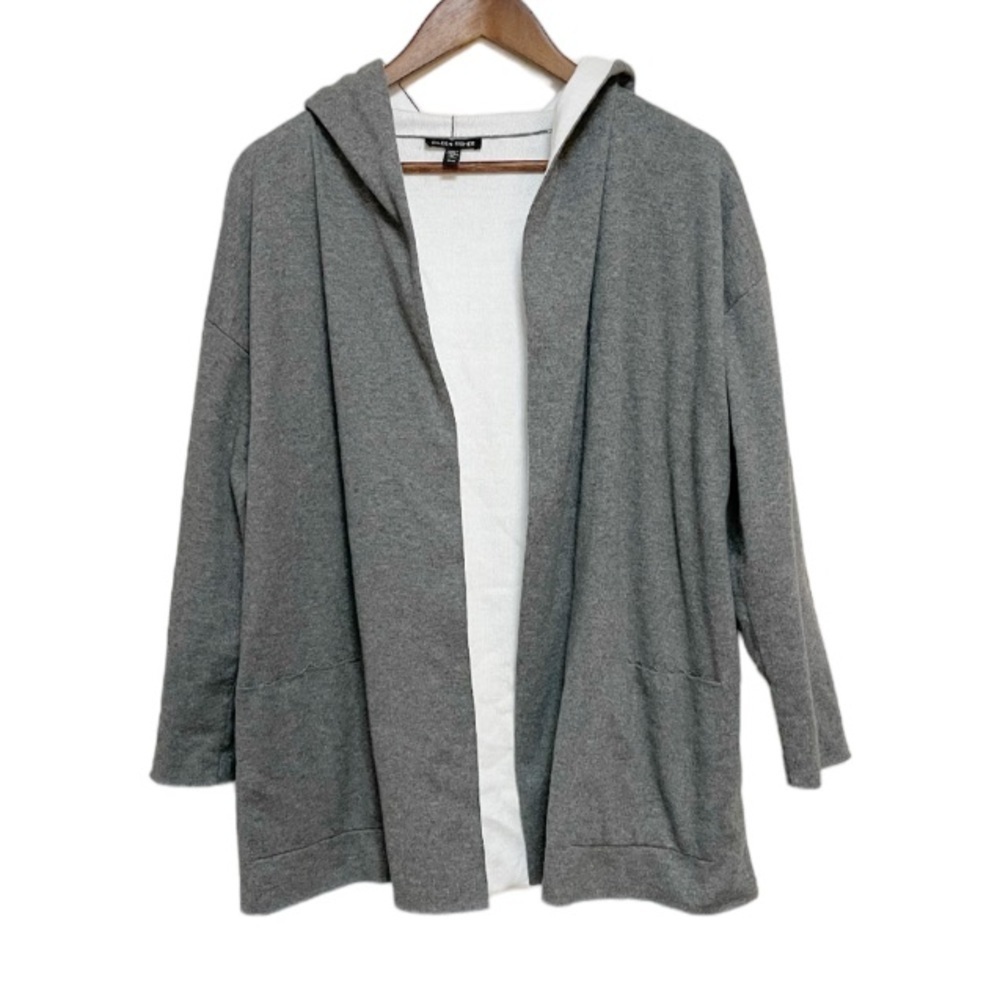 Eileen Fisher Organic Cotton Open Front Hooded Cardigan size M - Picture 2 of 5